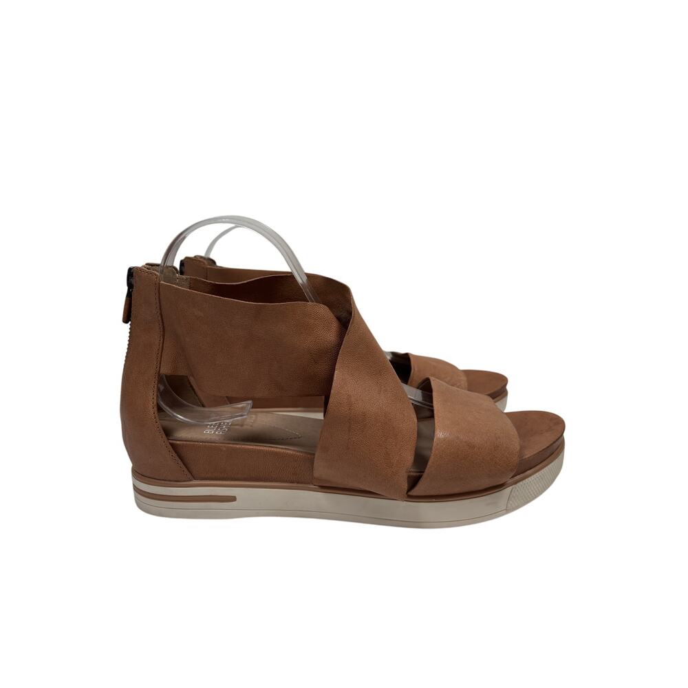 Eileen Fisher Sport Sneaker Sandals Womens 10 Brown Platform Tumbled Leather Zip